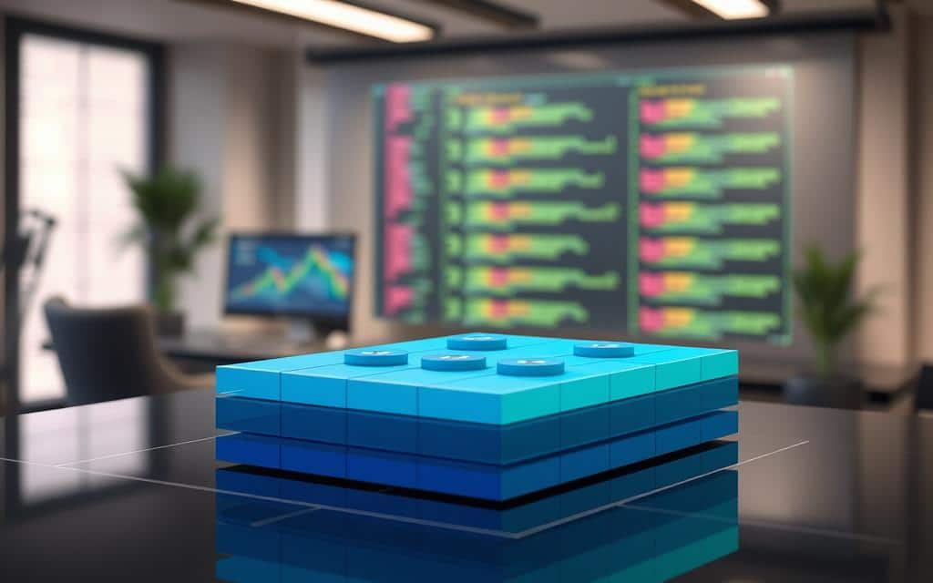 A detailed, visually striking illustration of a SQL Server partition function and scheme. In the foreground, a 3D diagram of a partition function displayed as a multi-layered table with blue and green color gradients, showcasing partition boundaries and schemes. The middle ground features sleek, abstract representations of databases and partitions, interconnected with dotted lines. In the background, a modern office setting with a blurred view of a computer screen displaying SQL code, under soft, diffused lighting that creates a professional atmosphere. Use a wide-angle perspective to enhance depth, capturing the essence of database management and optimization. The mood is focused and technical, ideal for a scholarly article on partitioned tables in SQL. A detailed, visually striking illustration of a SQL Server partition function and scheme. In the foreground, a 3D diagram of a partition function displayed as a multi-layered table with blue and green color gradients, showcasing partition boundaries and schemes. The middle ground features sleek, abstract representations of databases and partitions, interconnected with dotted lines. In the background, a modern office setting with a blurred view of a computer screen displaying SQL code, under soft, diffused lighting that creates a professional atmosphere. Use a wide-angle perspective to enhance depth, capturing the essence of database management and optimization. The mood is focused and technical, ideal for a scholarly article on partitioned tables in SQL.