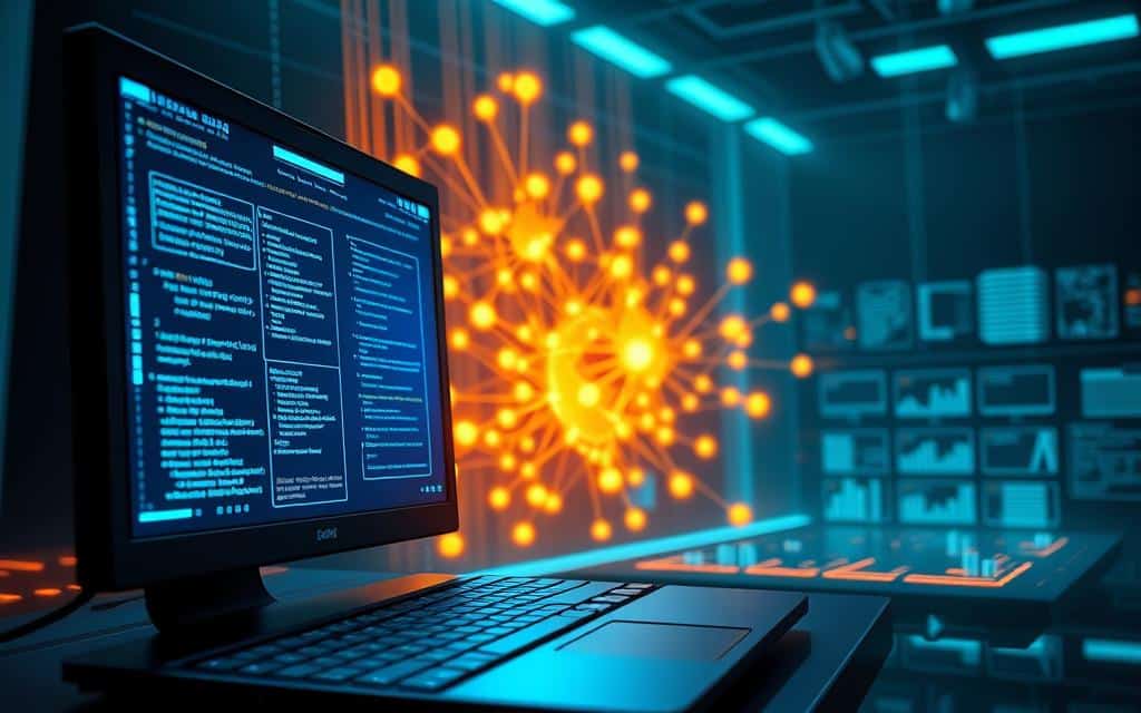 A high-tech illustration depicting a cost-based optimizer deciding to go parallel in database query processing. In the foreground, a sleek computer screen displays complex algorithms and decision trees, radiating with soft blue light. The middle layer features a network of interconnected nodes symbolizing parallel processing pathways, glowing in warm orange and green hues. In the background, abstract representations of databases and charts hint at data flow, set against a dark gradient to emphasize the foreground elements. The atmosphere is dynamic and futuristic, evoking a sense of advanced technology and innovation. The scene is illuminated with strategic lighting, casting gentle shadows to enhance depth; the perspective is slightly angled to provide a 3D effect, inviting the viewer into the intricacies of parallel decision-making in databases.