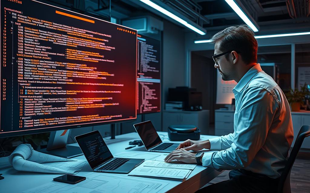 A technical workspace showcasing a detailed maintenance operation on SQL partitioned tables. In the foreground, a professional data engineer, dressed in smart casual attire, studies a large, illuminated screen displaying intricate SQL code and partition structures, with graphs and data visualizations. The middle ground features a sleek desk scattered with analytical tools like a laptop, blueprints, and notes. In the background, a modern office setting with soft LED lighting creates a focused atmosphere, emphasizing productivity. The camera angle is slightly elevated, providing a comprehensive view of the scene, while the overall mood is innovative and solution-oriented, highlighting the theme of efficient database management through targeted maintenance of partitions. A technical workspace showcasing a detailed maintenance operation on SQL partitioned tables. In the foreground, a professional data engineer, dressed in smart casual attire, studies a large, illuminated screen displaying intricate SQL code and partition structures, with graphs and data visualizations. The middle ground features a sleek desk scattered with analytical tools like a laptop, blueprints, and notes. In the background, a modern office setting with soft LED lighting creates a focused atmosphere, emphasizing productivity. The camera angle is slightly elevated, providing a comprehensive view of the scene, while the overall mood is innovative and solution-oriented, highlighting the theme of efficient database management through targeted maintenance of partitions.