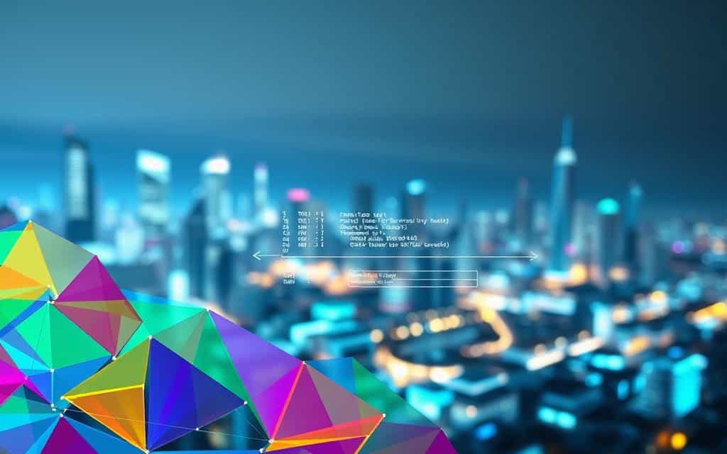 A visually striking illustration of set-based logic in SQL, featuring an abstract representation of database tables as colorful, interlocking geometric shapes in the foreground. In the middle, show a dynamic flow of data represented by light trails and arrows, depicting the transition from row-by-row processing to efficient set-based execution. In the background, a blurred city skyline suggests a digital landscape, illuminated with soft blue and green lights conveying a high-tech atmosphere. Use a wide-angle lens effect to enhance depth, and create a professional mood through cool color tones. The lighting should be balanced, highlighting the focus on the database elements and their interactions without overwhelming the viewer. No human figures are present; the emphasis is solely on the concept of set-based logic. A visually striking illustration of set-based logic in SQL, featuring an abstract representation of database tables as colorful, interlocking geometric shapes in the foreground. In the middle, show a dynamic flow of data represented by light trails and arrows, depicting the transition from row-by-row processing to efficient set-based execution. In the background, a blurred city skyline suggests a digital landscape, illuminated with soft blue and green lights conveying a high-tech atmosphere. Use a wide-angle lens effect to enhance depth, and create a professional mood through cool color tones. The lighting should be balanced, highlighting the focus on the database elements and their interactions without overwhelming the viewer. No human figures are present; the emphasis is solely on the concept of set-based logic.