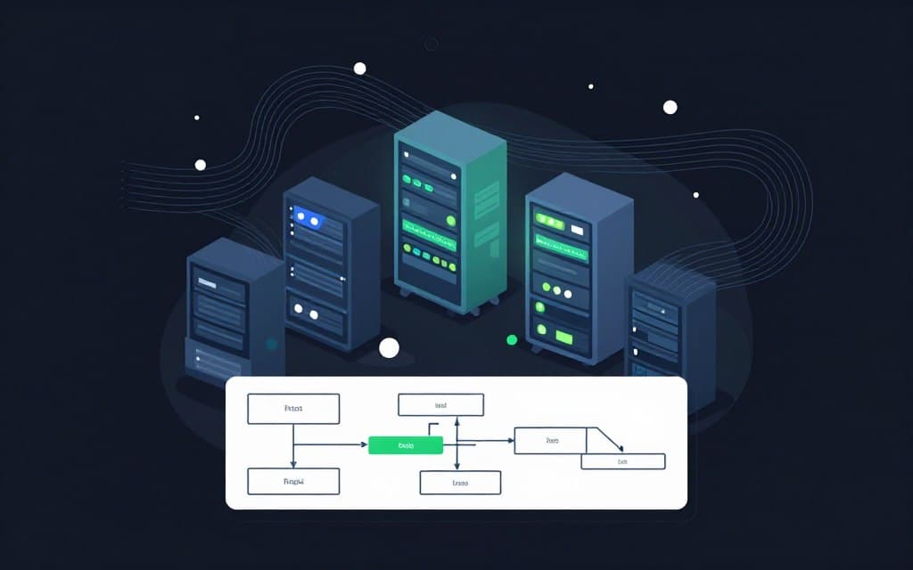 A flat vector illustration depicting the concept of implementing schema evolution in production databases. In the foreground, a detailed database schema diagram showcases interconnected tables with visible attribute changes. In the middle, server racks symbolizing robust database systems are highlighted with soft glow accents, illustrating a dynamic environment. The background features abstract data flows represented as flowing lines and nodes, signifying the evolution process. The overall color scheme is high contrast, using blues, greens, and whites to evoke a sense of technology and innovation. Lighting is bright and focused on the foreground elements, creating a professional and clean ambiance, perfect for a tech-focused article. A flat vector illustration depicting the concept of implementing schema evolution in production databases. In the foreground, a detailed database schema diagram showcases interconnected tables with visible attribute changes. In the middle, server racks symbolizing robust database systems are highlighted with soft glow accents, illustrating a dynamic environment. The background features abstract data flows represented as flowing lines and nodes, signifying the evolution process. The overall color scheme is high contrast, using blues, greens, and whites to evoke a sense of technology and innovation. Lighting is bright and focused on the foreground elements, creating a professional and clean ambiance, perfect for a tech-focused article.