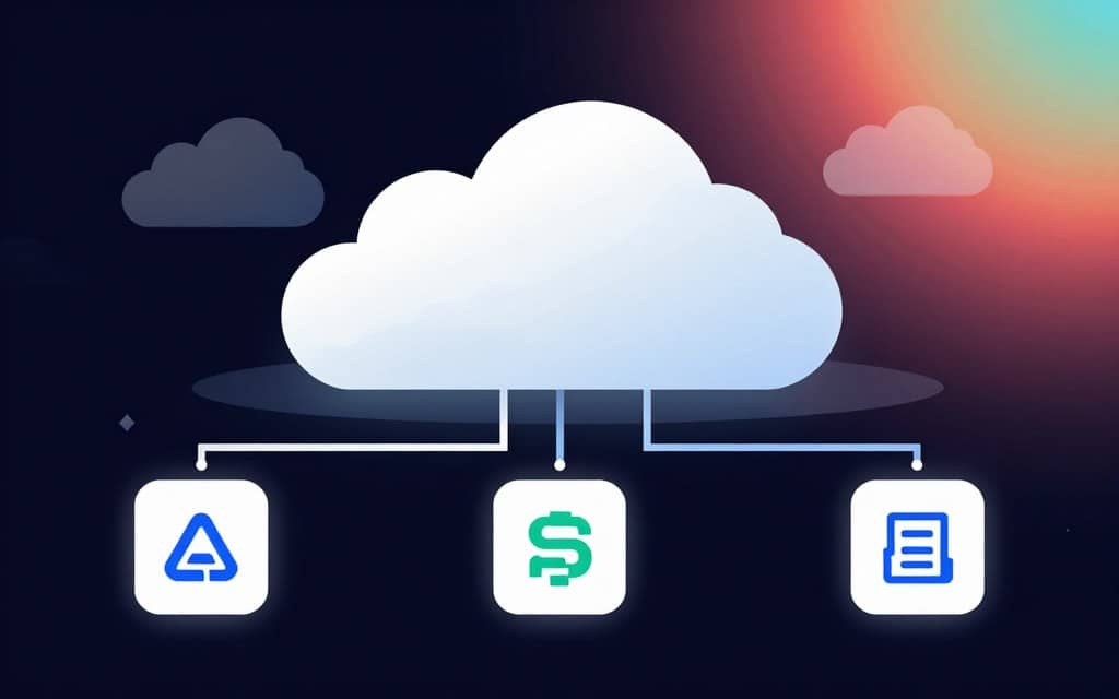 A visually engaging flat vector illustration depicting a comparison of leading cloud database providers. In the foreground, stylized icons representing different database platforms, each uniquely designed with distinct color schemes and logos. The middle layer features layered cloud motifs symbolizing cloud technology, with flowing data streams connecting the database icons. In the background, a soft gradient sky with vibrant hues, creating a dynamic atmosphere. The overall composition has clean lines and high contrast, enhanced with soft glow accents to provide depth. The mood is informative yet modern, evoking a sense of innovation in the cloud computing realm, ideal for an article section on cloud-native databases.
