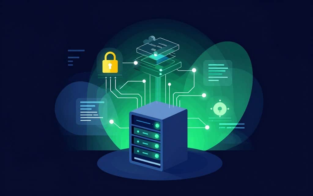 A visually striking, flat vector style illustration depicting the concept of enhancing database performance, security, and governance. In the foreground, a stylized server rack with glowing elements representing high performance, surrounded by abstract graphical representations of data flow and security protocols. In the middle, layers of interconnected nodes and circuit patterns symbolizing governance and management, featuring bright colors and soft glow accents. The background showcases a gradient that transitions from deep blue to vibrant green, evoking a sense of advanced technology and innovation. The overall atmosphere is professional and futuristic, with high contrast elements that create visual interest. The composition is balanced and harmonious, inviting viewers to explore the complexities of modern database systems. A visually striking, flat vector style illustration depicting the concept of enhancing database performance, security, and governance. In the foreground, a stylized server rack with glowing elements representing high performance, surrounded by abstract graphical representations of data flow and security protocols. In the middle, layers of interconnected nodes and circuit patterns symbolizing governance and management, featuring bright colors and soft glow accents. The background showcases a gradient that transitions from deep blue to vibrant green, evoking a sense of advanced technology and innovation. The overall atmosphere is professional and futuristic, with high contrast elements that create visual interest. The composition is balanced and harmonious, inviting viewers to explore the complexities of modern database systems.