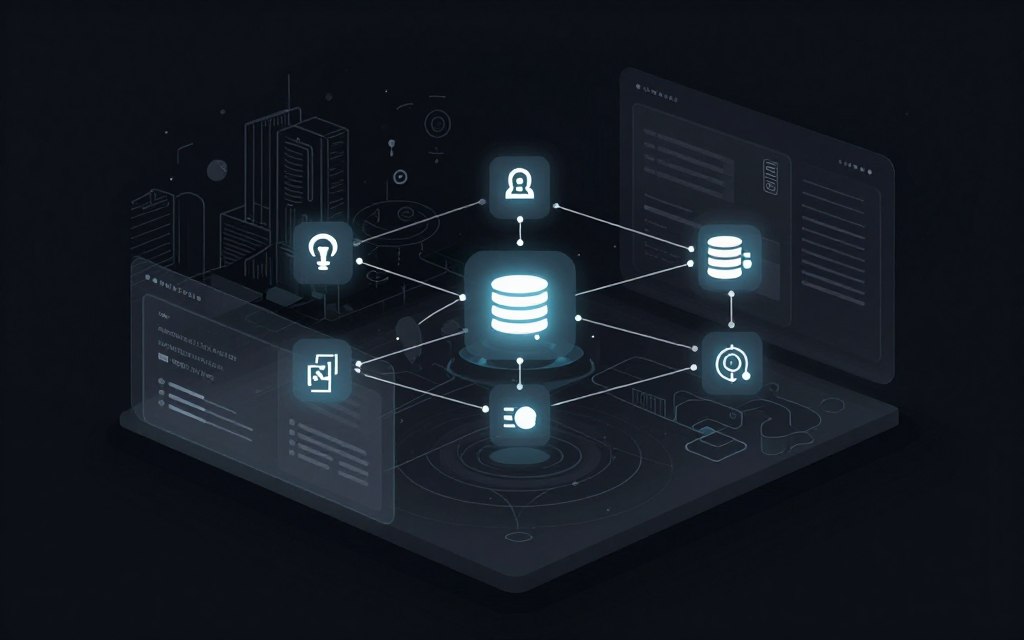 A sleek, modern cybersecurity interface showcasing dynamic application security testing strategies. In the foreground, display a stylized, flat vector representation of an abstract dashboard filled with glowing icons for vulnerability scans, API interactions, and dynamic testing processes. The middle layer features connected lines and nodes, symbolizing data flow between APIs and databases, highlighted with soft glow accents. In the background, depict a digital landscape with intricate patterns representing encryption and security protocols, using a high contrast color scheme. The entire composition should evoke a sense of professional diligence and cutting-edge technology, with a clean, organized aesthetic that emphasizes clarity and focus without any human figures or text.