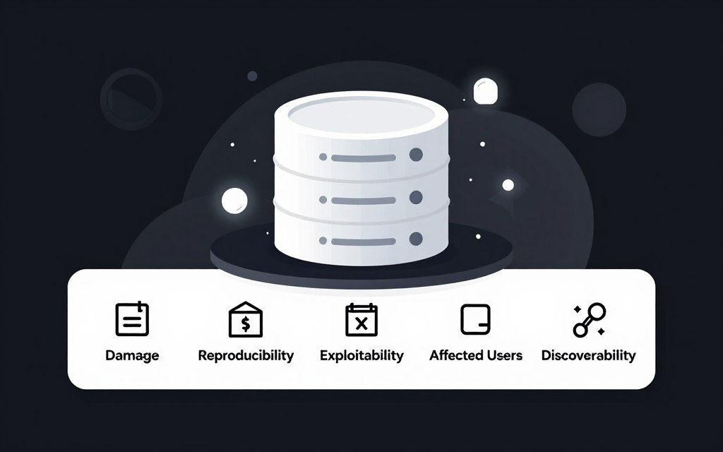 A visually striking flat vector illustration depicting the DREAD framework for risk prioritization in database threat modeling. In the foreground, a segmented diagram highlighting the components of DREAD—Damage, Reproducibility, Exploitability, Affected Users, and Discoverability—each represented with distinct icons and clean lines. The middle layer features a stylized database structure with visual indicators of vulnerabilities and risks, surrounded by soft glow accents to emphasize the elements. In the background, abstract geometric shapes create an engaging atmosphere, adding depth while maintaining focus on the DREAD framework. The overall composition is characterized by high contrast and a modern aesthetic, evoking a sense of clarity and professionalism suitable for technical discussions.