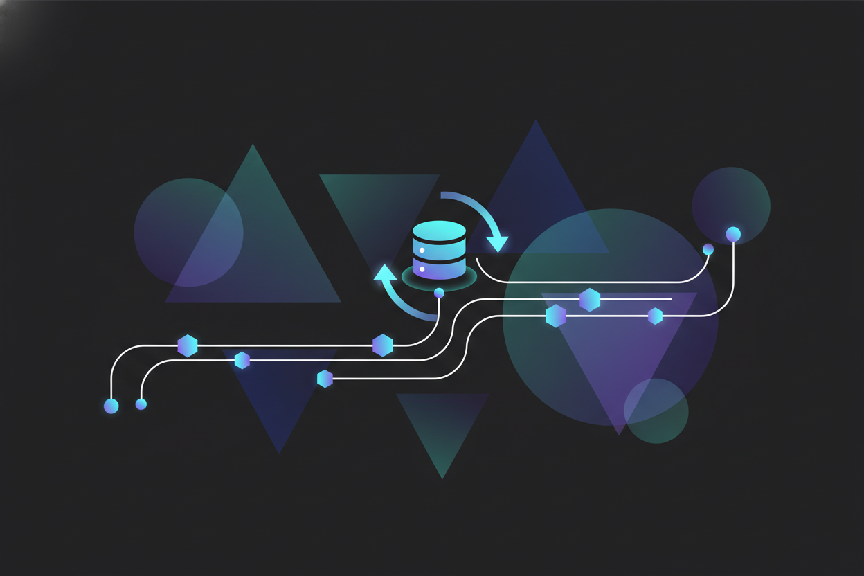 A flat vector style illustration depicting a seamless data loading process in a modern digital environment. In the foreground, a sleek representation of data packets flowing smoothly through a network of interconnected lines and nodes, symbolizing efficient data transfer. The middle ground showcases a stylized database icon, radiating a soft glow, with arrows indicating data movement in a continuous loop. The background features abstract, geometric shapes and gradient colors to represent a dynamic data landscape, with high contrast to enhance visibility. The overall mood is professional and streamlined, emphasizing best practices in data delivery execution. No people are present, and the design is clean and minimalistic with no text or additional elements. A flat vector style illustration depicting a seamless data loading process in a modern digital environment. In the foreground, a sleek representation of data packets flowing smoothly through a network of interconnected lines and nodes, symbolizing efficient data transfer. The middle ground showcases a stylized database icon, radiating a soft glow, with arrows indicating data movement in a continuous loop. The background features abstract, geometric shapes and gradient colors to represent a dynamic data landscape, with high contrast to enhance visibility. The overall mood is professional and streamlined, emphasizing best practices in data delivery execution. No people are present, and the design is clean and minimalistic with no text or additional elements.